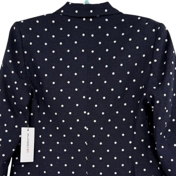 Liz Claiborne Women's Linen Blend Navy/White Dot Blazer Size 6 Notch Lapel NWT - Picture 5 of 12